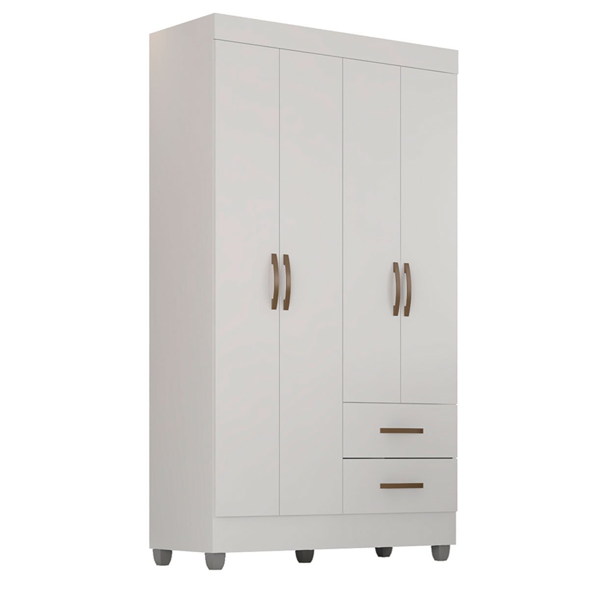 Kit Guarda-Roupa Solteiro 4 Portas com Cômoda Sapateira Lisa Branco