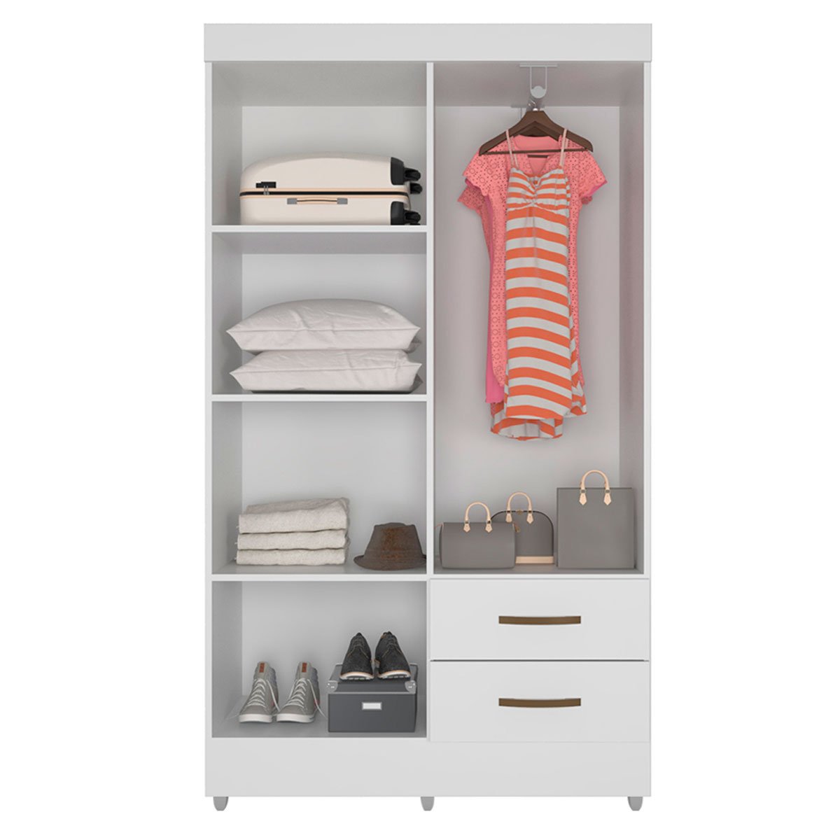 Kit Guarda-Roupa Solteiro 4 Portas com Cômoda Sapateira Lisa Branco