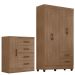 Kit Guarda-Roupa Solteiro 4 Portas com Cômoda Sapateira Lisa Carvalho Oak