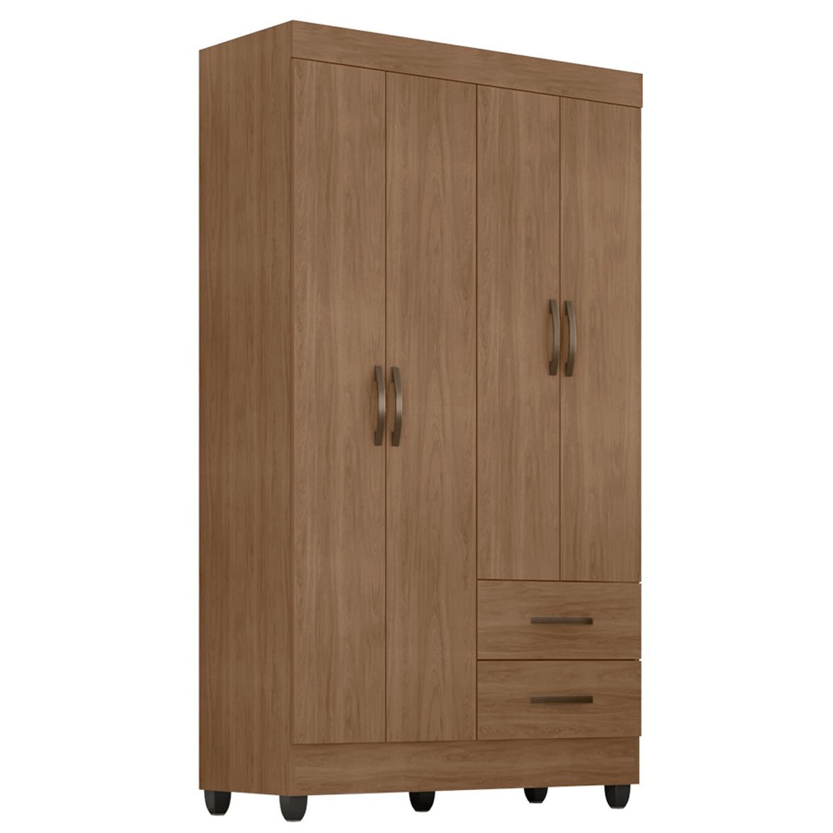 Kit Guarda-Roupa Solteiro 4 Portas com Cômoda Sapateira Lisa Carvalho Oak