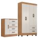 Kit Guarda-Roupa Solteiro 4 Portas com Cômoda Sapateira Lisa Nature/Off White