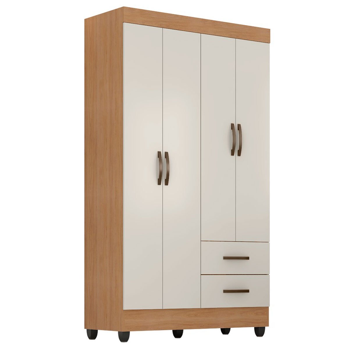 Kit Guarda-Roupa Solteiro 4 Portas com Cômoda Sapateira Lisa Nature/Off White