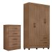 Kit Guarda-Roupa Solteiro 4 Portas e Cômoda 4 Gavetas Lisa Carvalho Oak