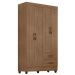 Kit Guarda-Roupa Solteiro 4 Portas e Cômoda 4 Gavetas Lisa Carvalho Oak