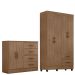 Kit Guarda-Roupa Solteiro 4 Portas e Cômoda Sapateira 2 Portas Lisa Carvalho Oak
