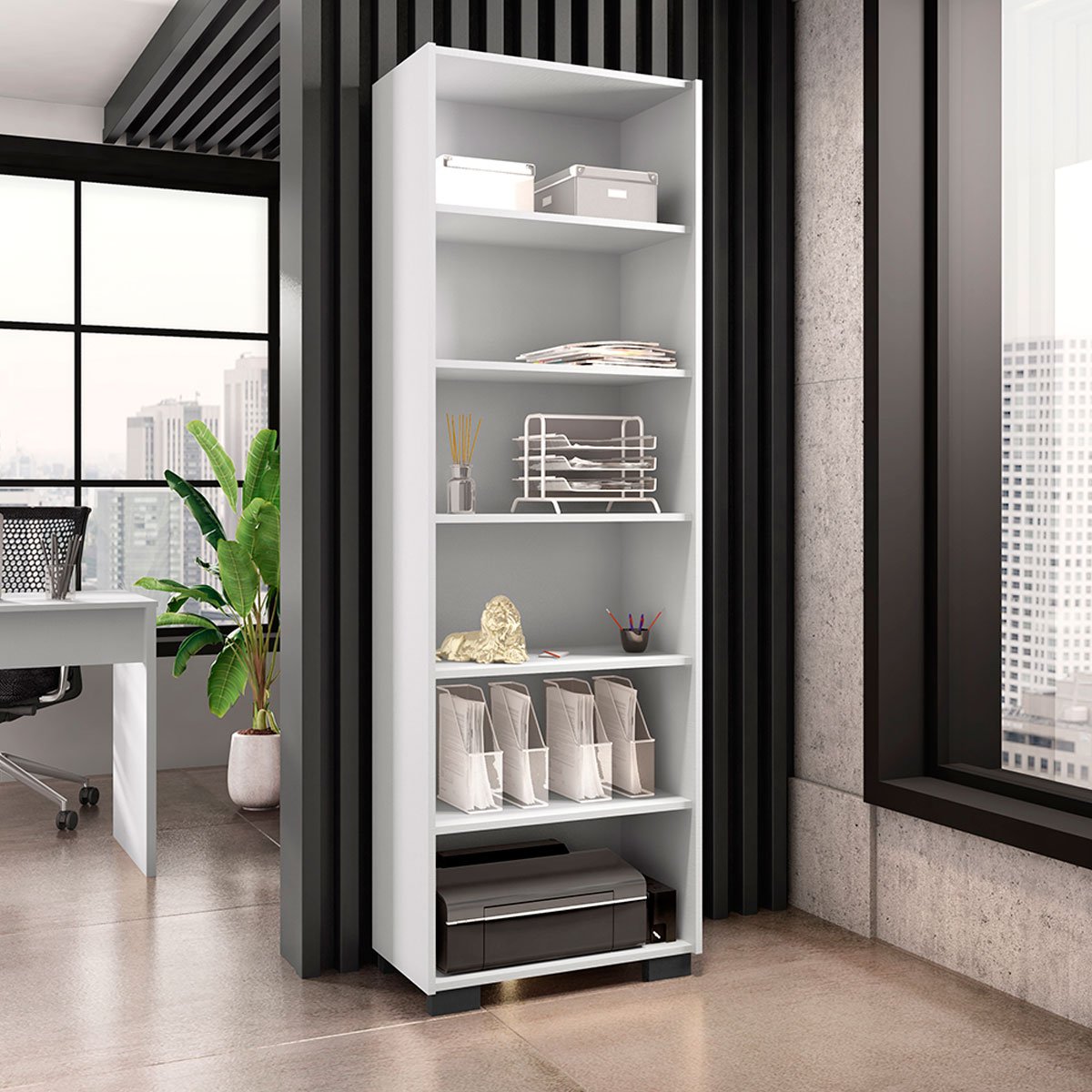 Kit Livreiro 2 Portas Pequenas Livreiro 5 Prateleiras Office Branco