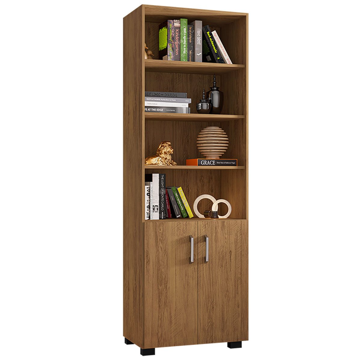 Kit Livreiro 2 Portas Pequenas Livreiro 5 Prateleiras Office Freijó