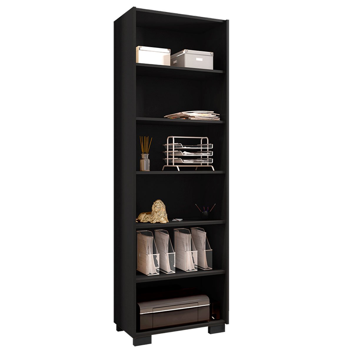 Kit Livreiro 2 Portas Pequenas Livreiro 5 Prateleiras Office Preto