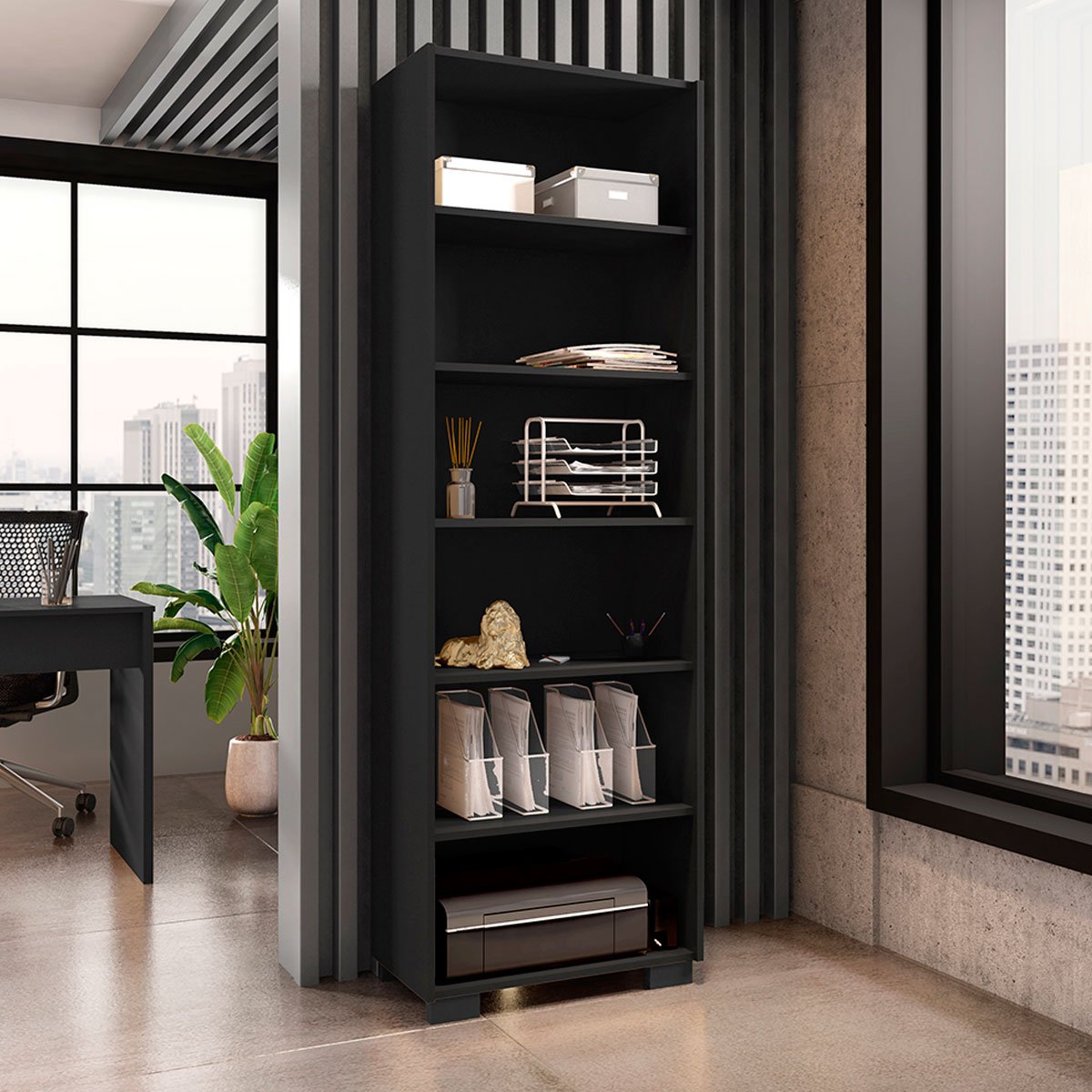 Kit Livreiro 2 Portas Pequenas Livreiro 5 Prateleiras Office Preto
