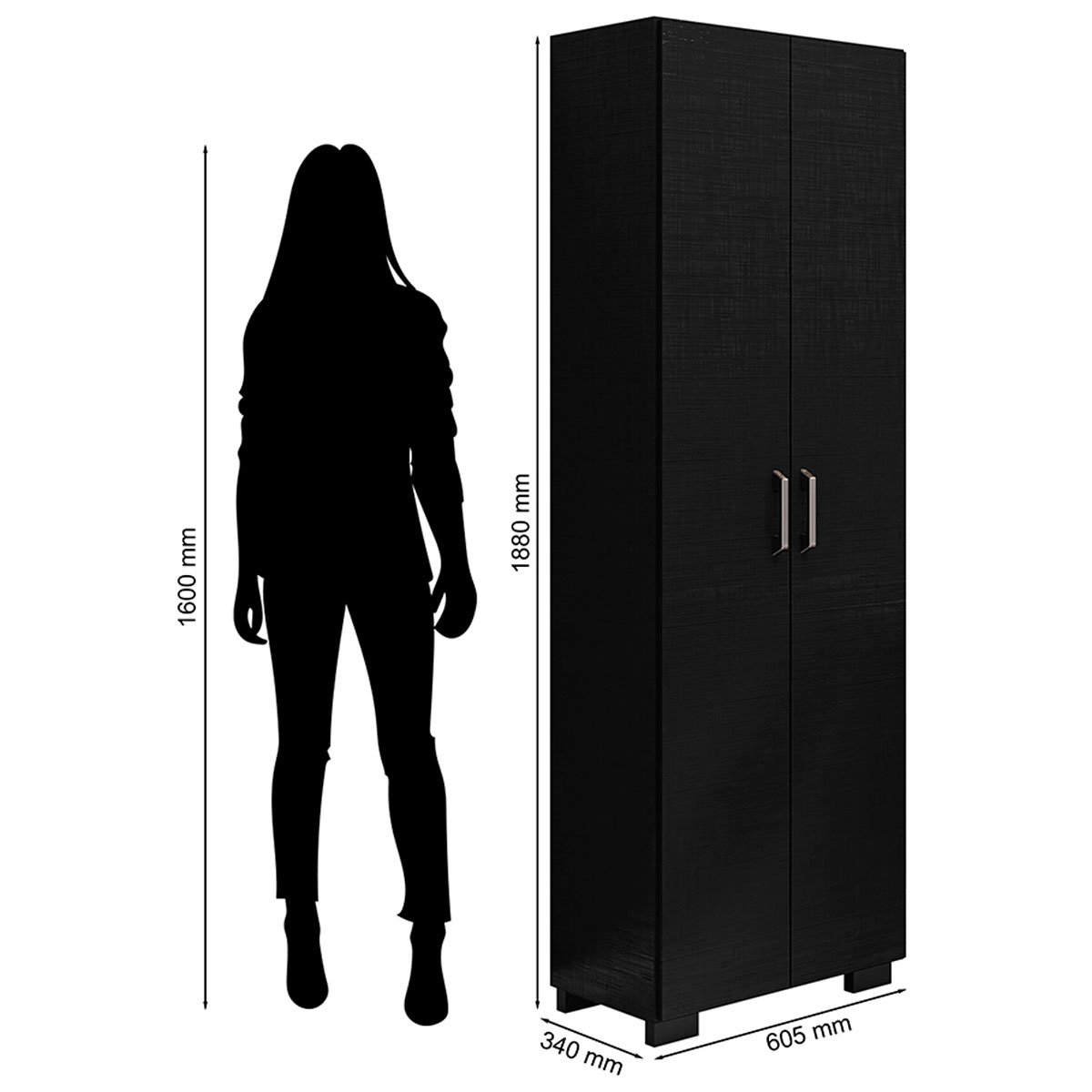 Livreiro 5 Prateleiras c/ Portas Grandes Office Preto