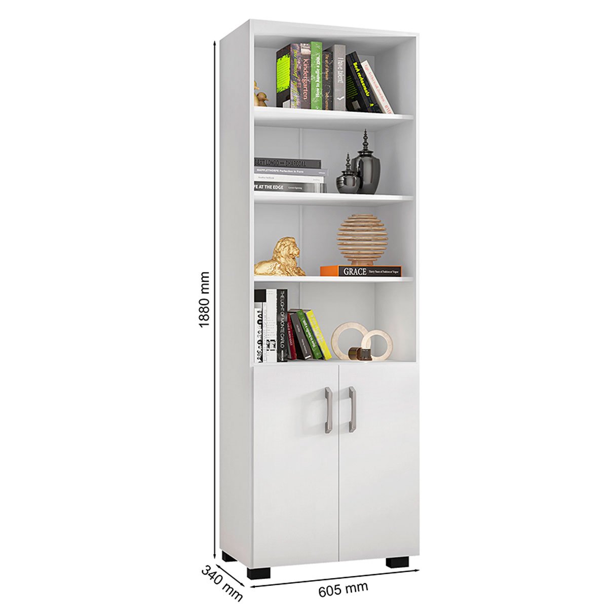 Livreiro 5 Prateleiras c/ Portas Pequenas Office Branco