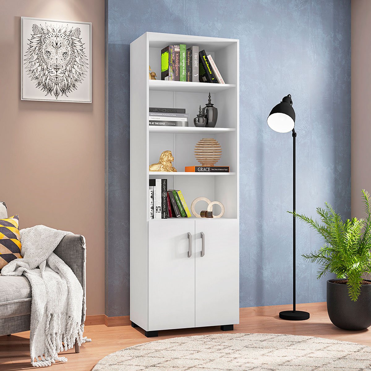 Livreiro 5 Prateleiras c/ Portas Pequenas Office Branco