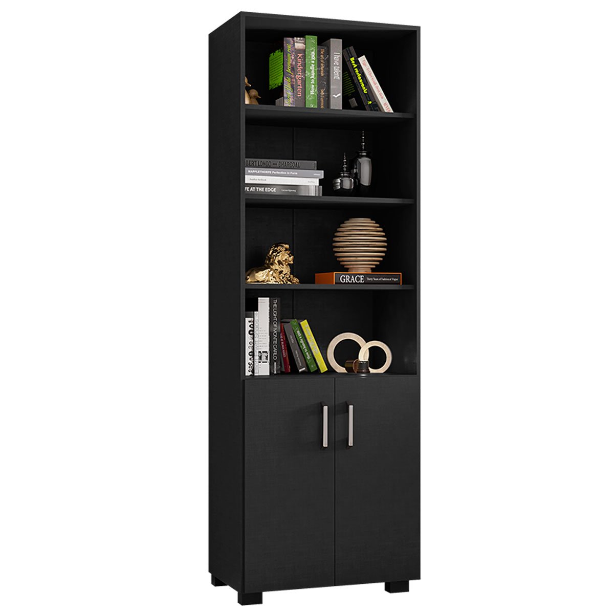 Livreiro 5 Prateleiras c/ Portas Pequenas Office Preto