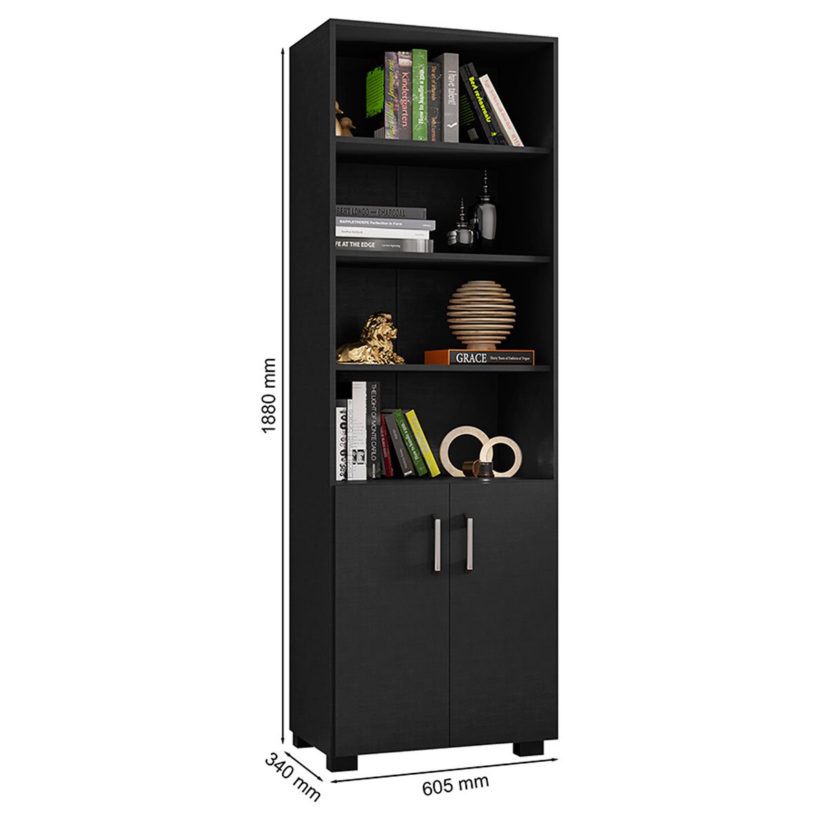 Livreiro 5 Prateleiras c/ Portas Pequenas Office Preto