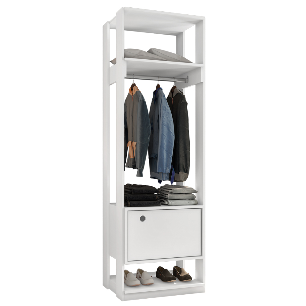 Módulo Guarda Roupa Closet 58cm Com 1 Porta Titan Branco Velluto - Móveis Leão