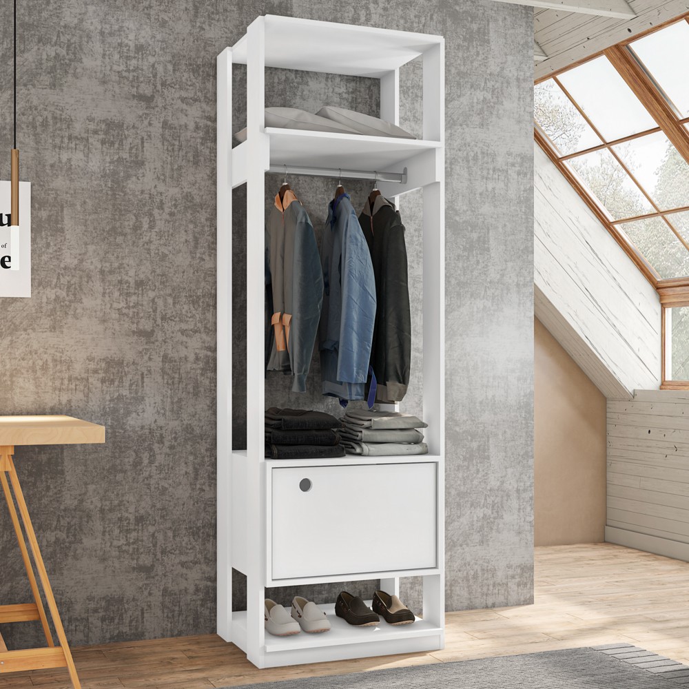 Módulo Guarda Roupa Closet 58cm Com 1 Porta Titan Branco Velluto - Móveis Leão