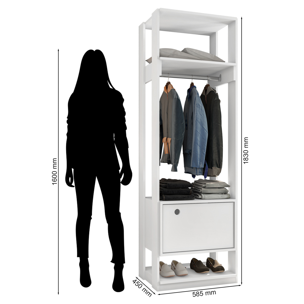 Módulo Guarda Roupa Closet 58cm Com 1 Porta Titan Branco Velluto - Móveis Leão