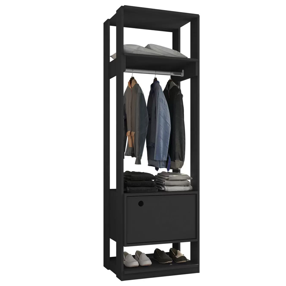 Módulo Guarda Roupa Closet 58cm Com 1 Porta Titan Preto Velluto - Móveis Leão