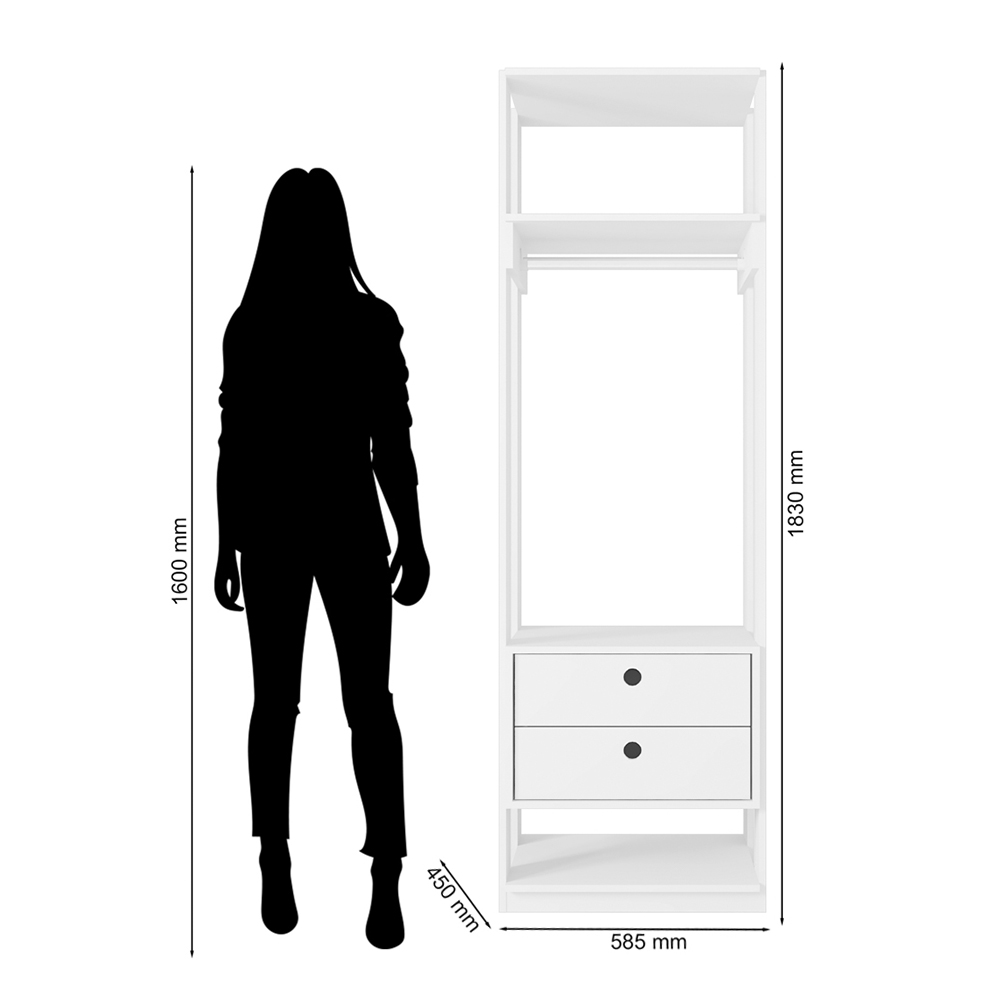Módulo Guarda Roupa Closet 58cm Com 2 Gavetas Titan Branco Velluto - Móveis Leão