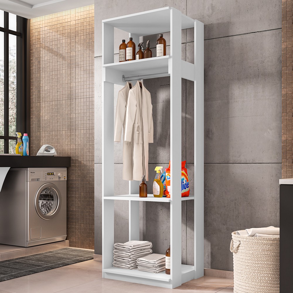 Módulo Guarda Roupa Closet 58cm Com Prateleiras Titan Branco Velluto - Móveis Leão