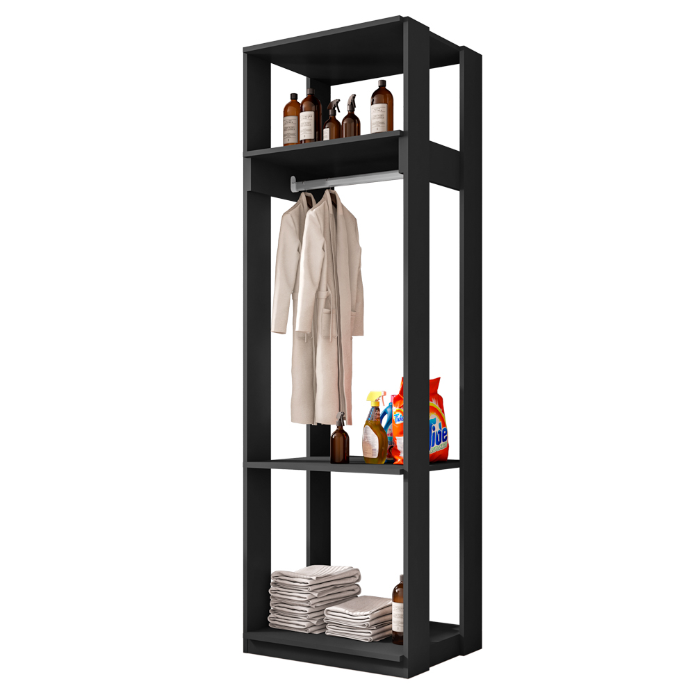 Módulo Guarda Roupa Closet 58cm Com Prateleiras Titan Preto Velluto - Móveis Leão