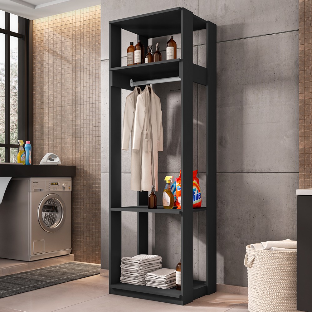 Módulo Guarda Roupa Closet 58cm Com Prateleiras Titan Preto Velluto - Móveis Leão