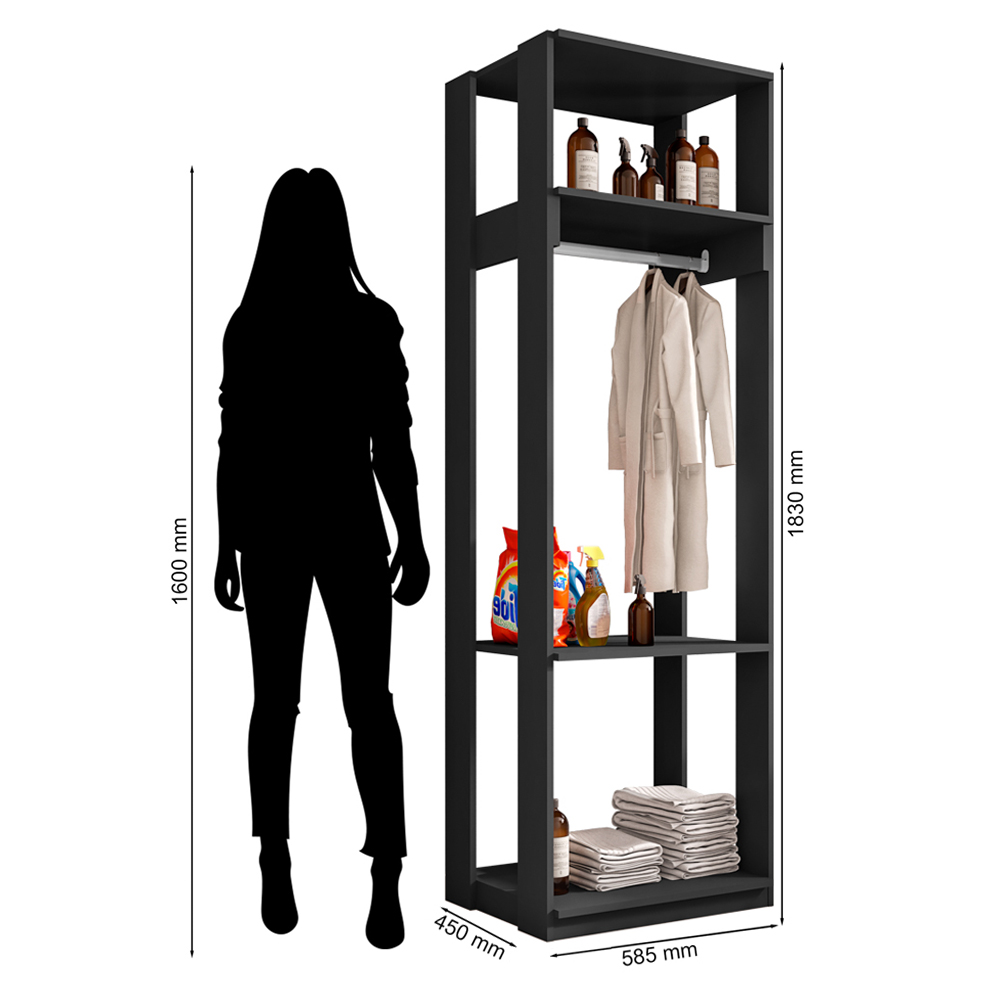 Módulo Guarda Roupa Closet 58cm Com Prateleiras Titan Preto Velluto - Móveis Leão