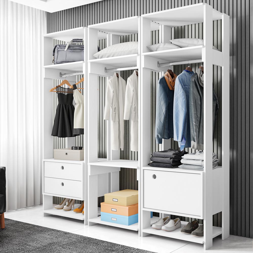 Módulo Guarda Roupa Closet Casal 1 Porta 2 Gavetas Titan Branco Velluto - Móveis Leão