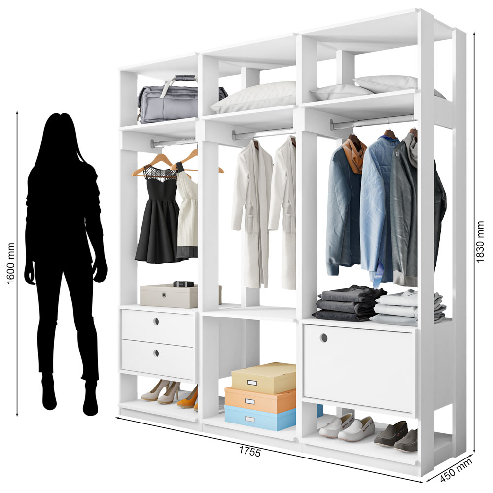 Módulo Guarda Roupa Closet Casal 1 Porta 2 Gavetas Titan Branco Velluto - Móveis Leão