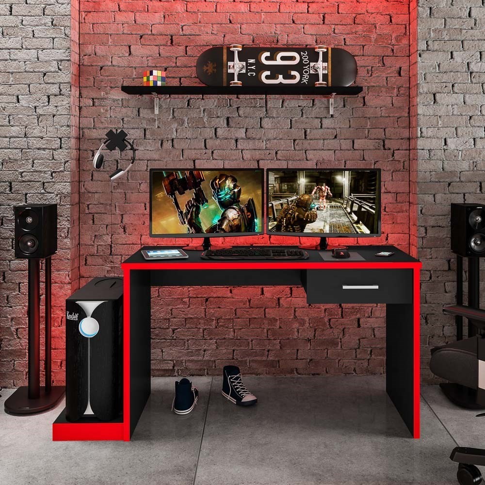 Mesa Computador PC Notebook Desk Gamer TUF DRX 9000 Preto/Vermelho - Móveis Leão