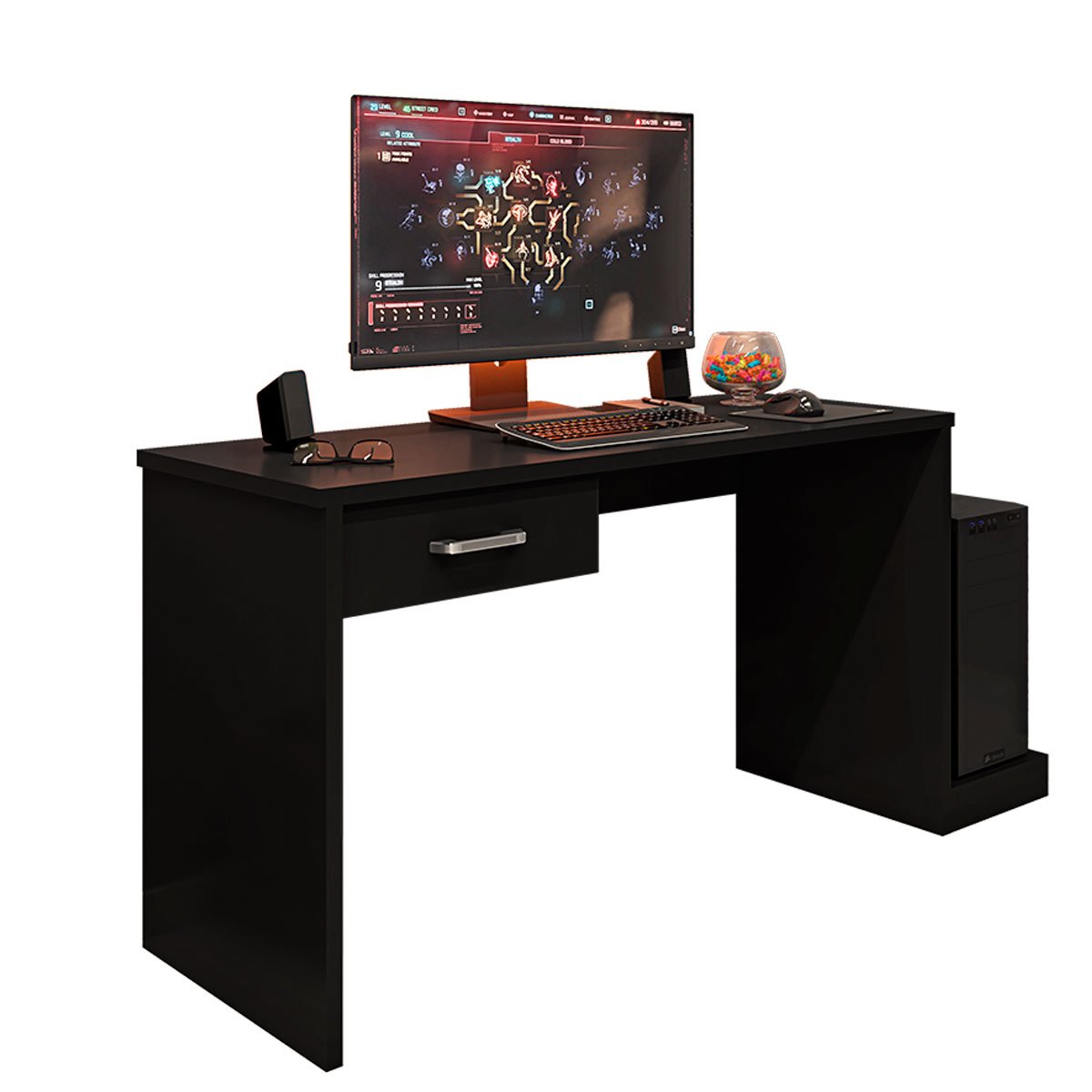 Mesa Gamer com 1 Gaveta e Suporte para CPU DRX-9000 Preto