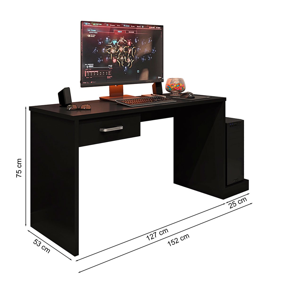 Mesa Gamer com 1 Gaveta e Suporte para CPU DRX-9000 Preto
