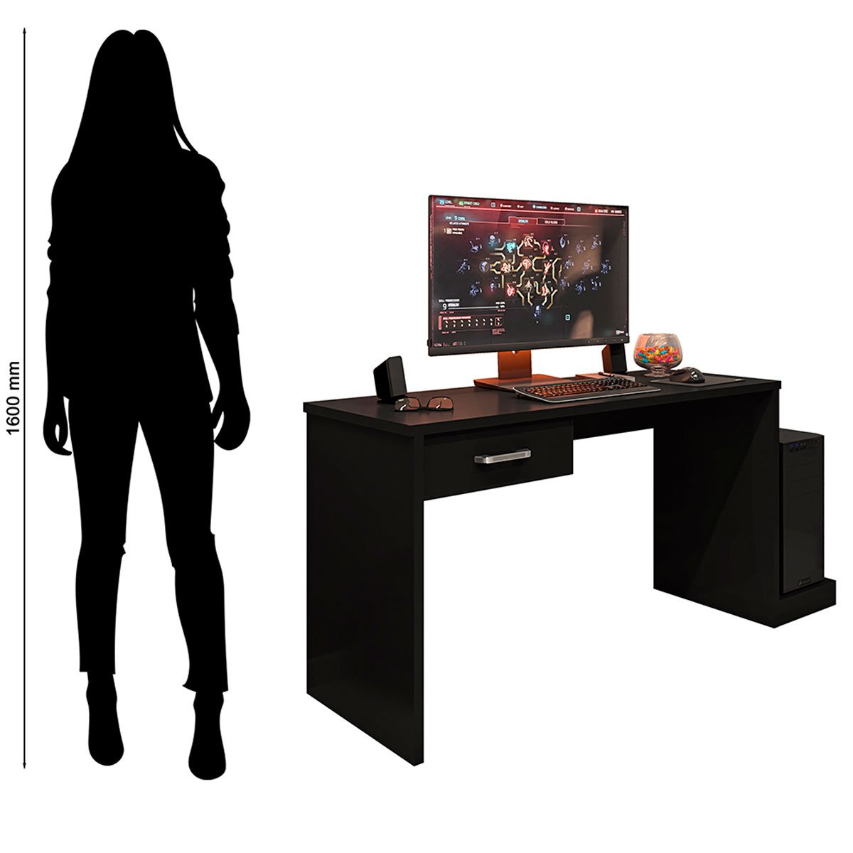 Mesa Gamer com 1 Gaveta e Suporte para CPU DRX-9000 Preto