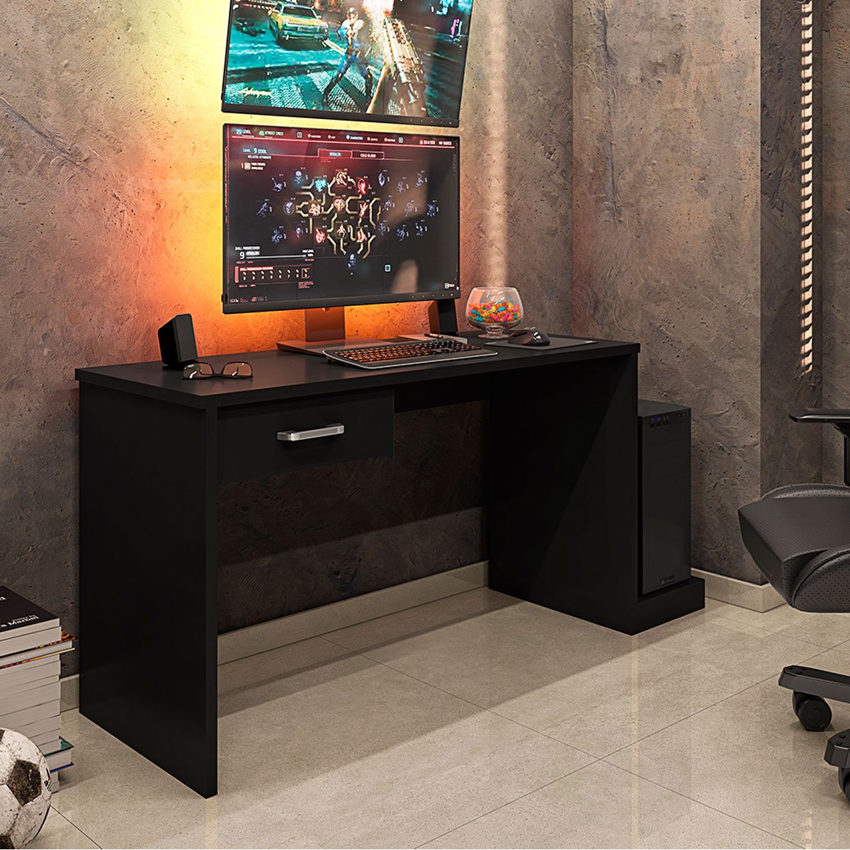 Mesa Gamer com 1 Gaveta e Suporte para CPU DRX-9000 Preto