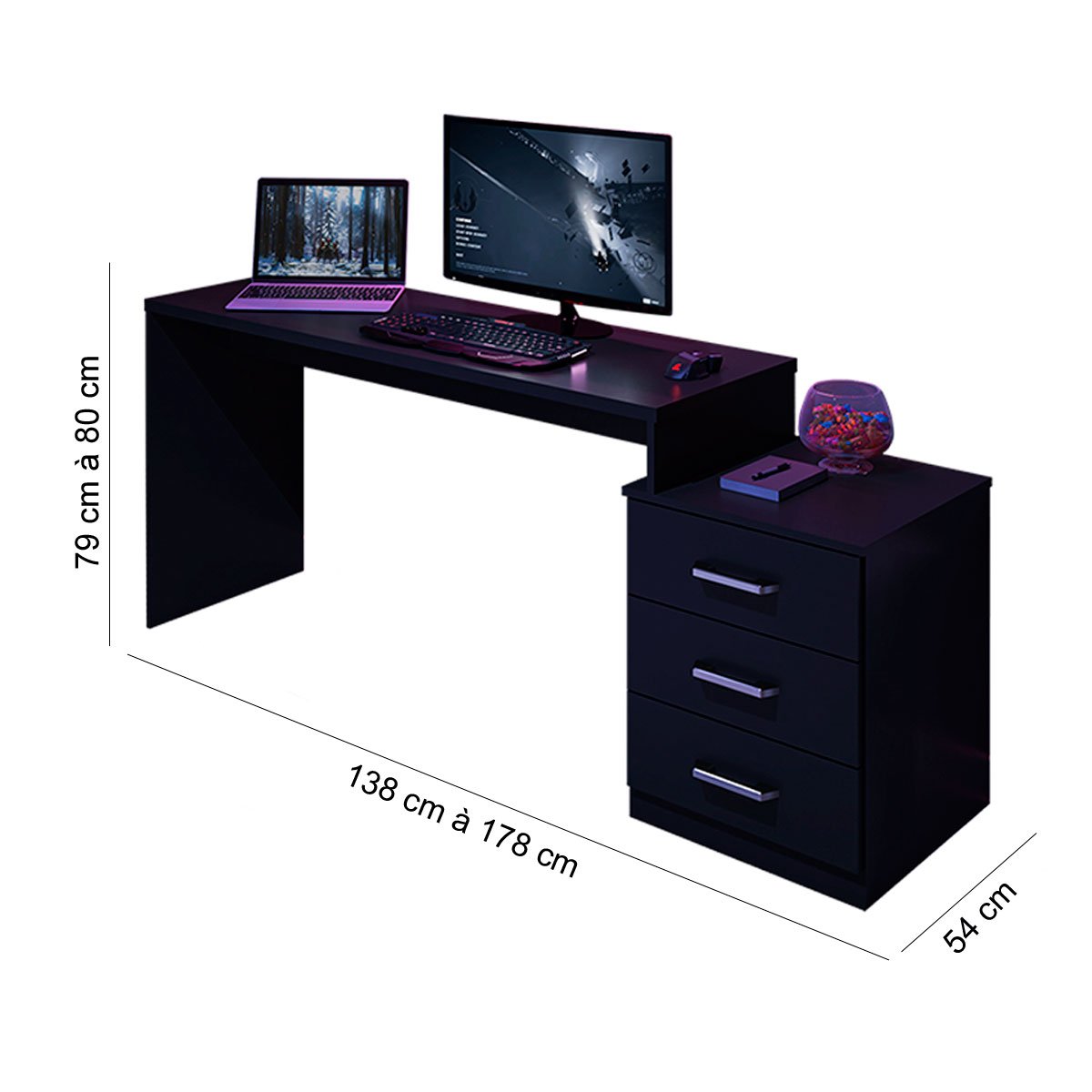 Mesa Gamer com Regulagem de Altura e Gaveteiro DRX-5000 Preto