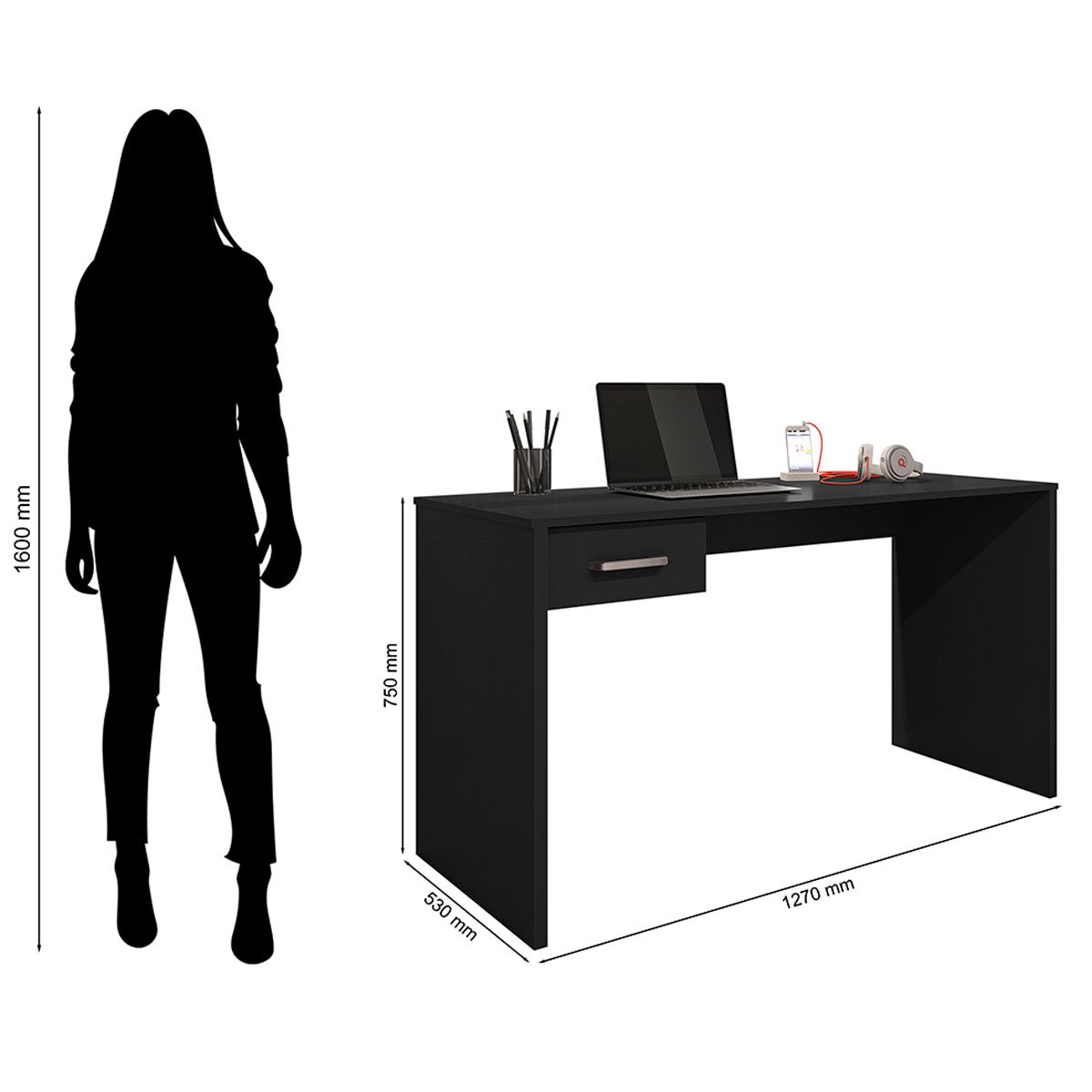 Mesa para Computador com 1 Gaveta Gávea Preto