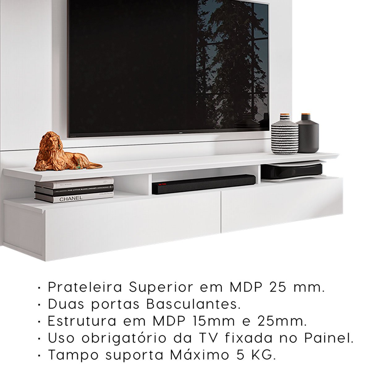Painel para Tv até 55 Polegadas 2 Portas 3 Nichos Nigéria Branco