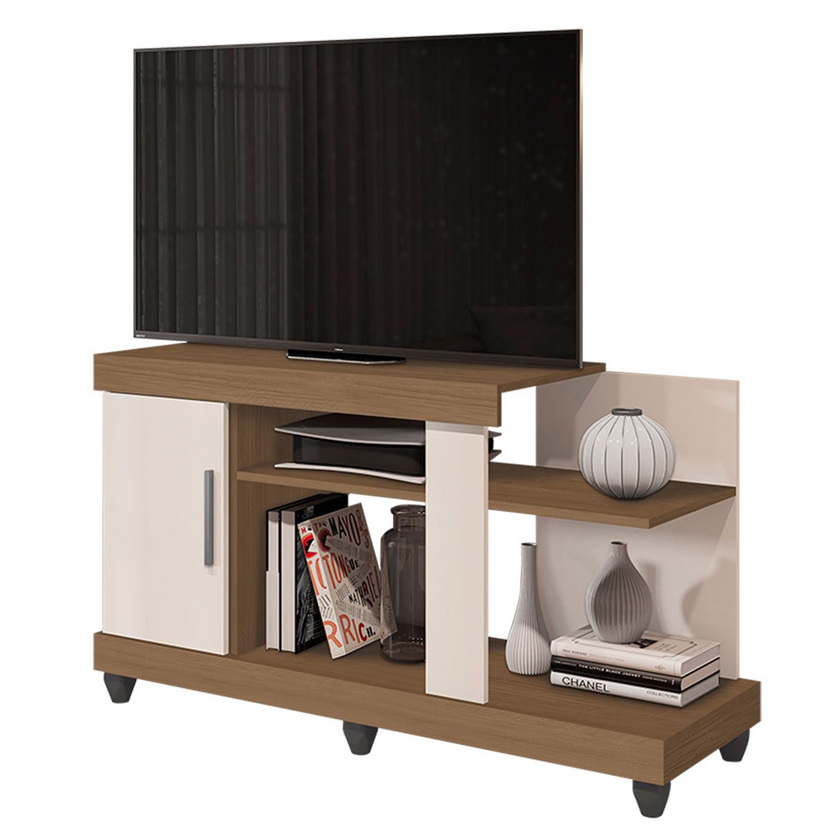 Rack para Tv até 42 Polegadas 1 Porta 2 Nichos Aurora Carvalho Oak/Off White