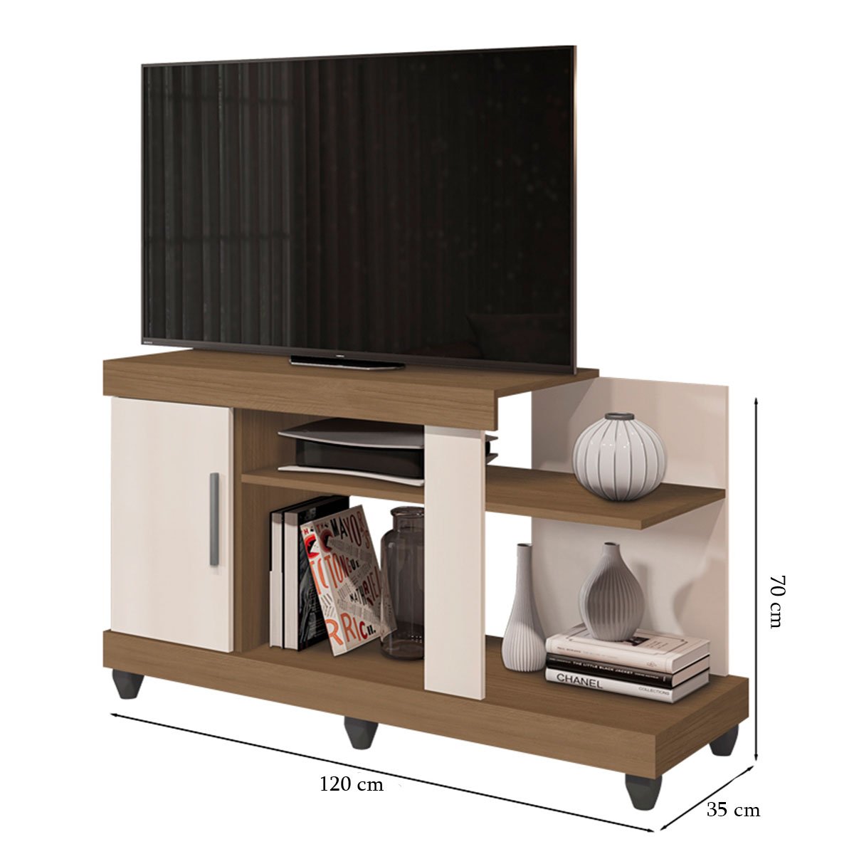 Rack para Tv até 42 Polegadas 1 Porta 2 Nichos Aurora Carvalho Oak/Off White
