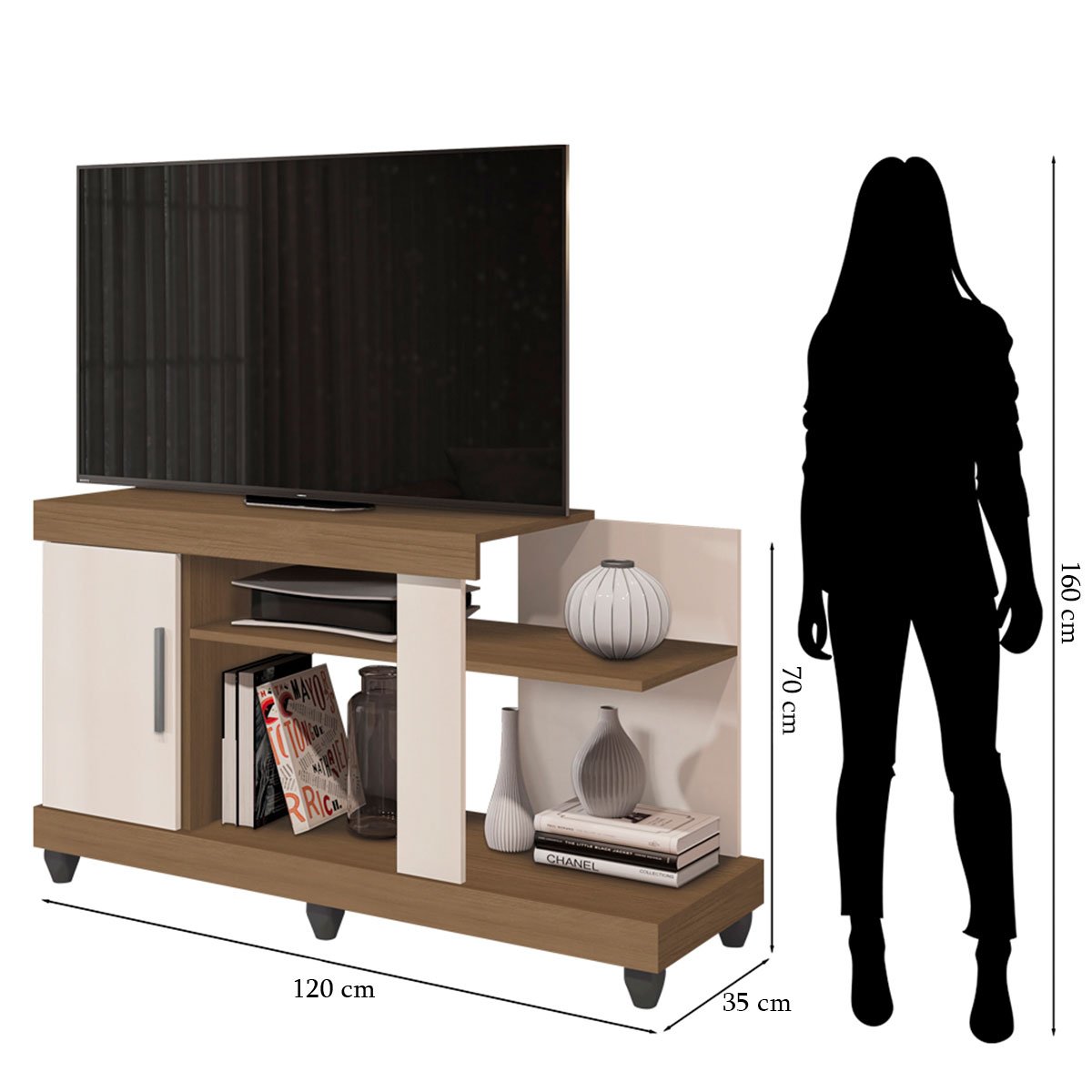 Rack para Tv até 42 Polegadas 1 Porta 2 Nichos Aurora Carvalho Oak/Off White