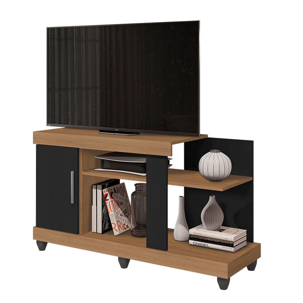Rack para Tv até 42 Polegadas 1 Porta 2 Nichos Aurora Nature/Grafite Perolizado