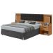 Cabeceira Casal 160cm 2 Mesas de Cabeceira com LED Calitan - Lopas Amendoa Clean/Preto Fosco