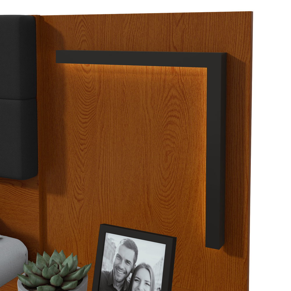 Cabeceira Casal 160cm 2 Mesas de Cabeceira com LED Calitan - Lopas Frassino/Preto Fosco