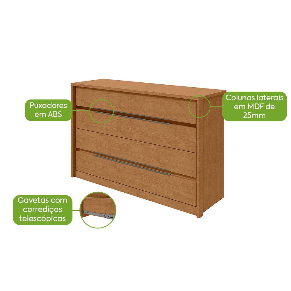 Comoda Urban 8 Gavetas - Lopas Amendoa Clean