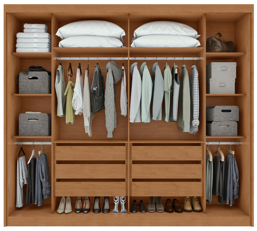 Guarda-Roupa Casal 2 Portas de Correr 6 Gavetas Toronto com Pés - Lopas Amendoa Clean/Off White