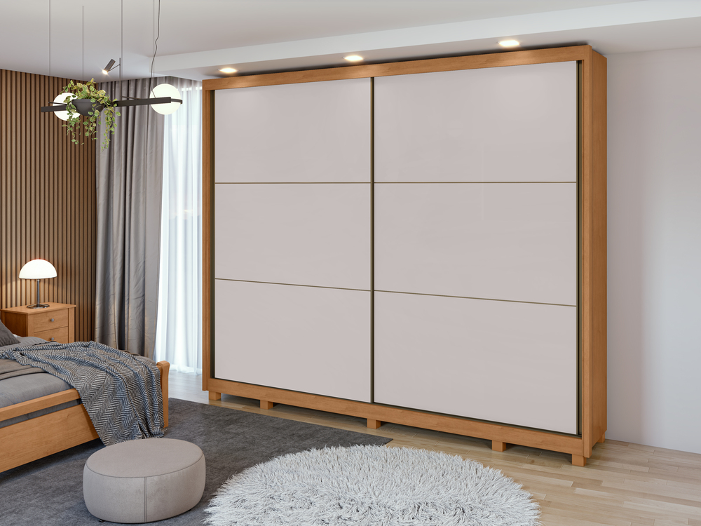 Guarda-Roupa Casal 2 Portas de Correr 6 Gavetas Toronto com Pés - Lopas Amendoa Clean/Off White