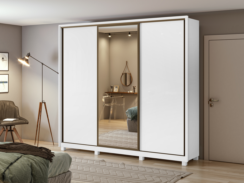 Guarda Roupa Casal 3 Portas 6 Gavetas Spazio com 1 Porta Glass com Pés Lopas Branco