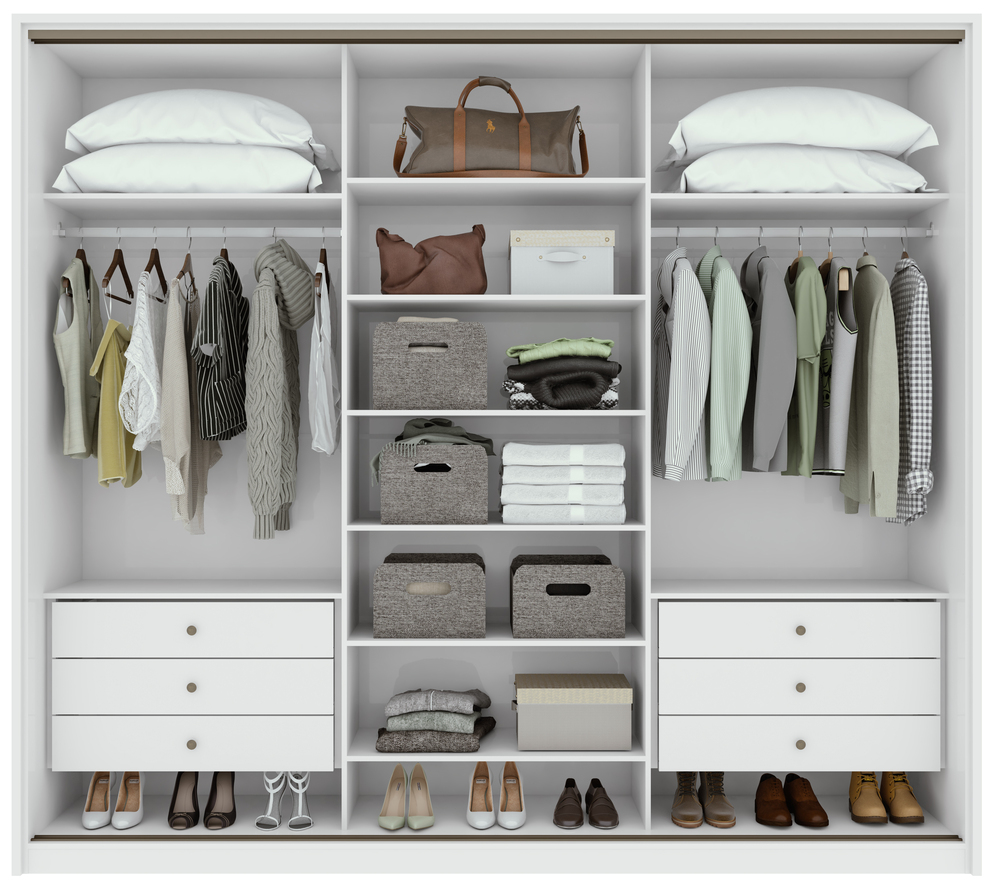 Guarda Roupa Casal 3 Portas 6 Gavetas Spazio com 1 Porta Glass com Pés Lopas Branco