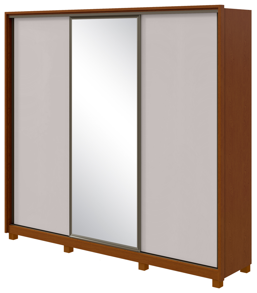 Guarda Roupa Casal 3 Portas 6 Gavetas Spazio com 1 Porta Glass com Pés Lopas Frassino/Off White