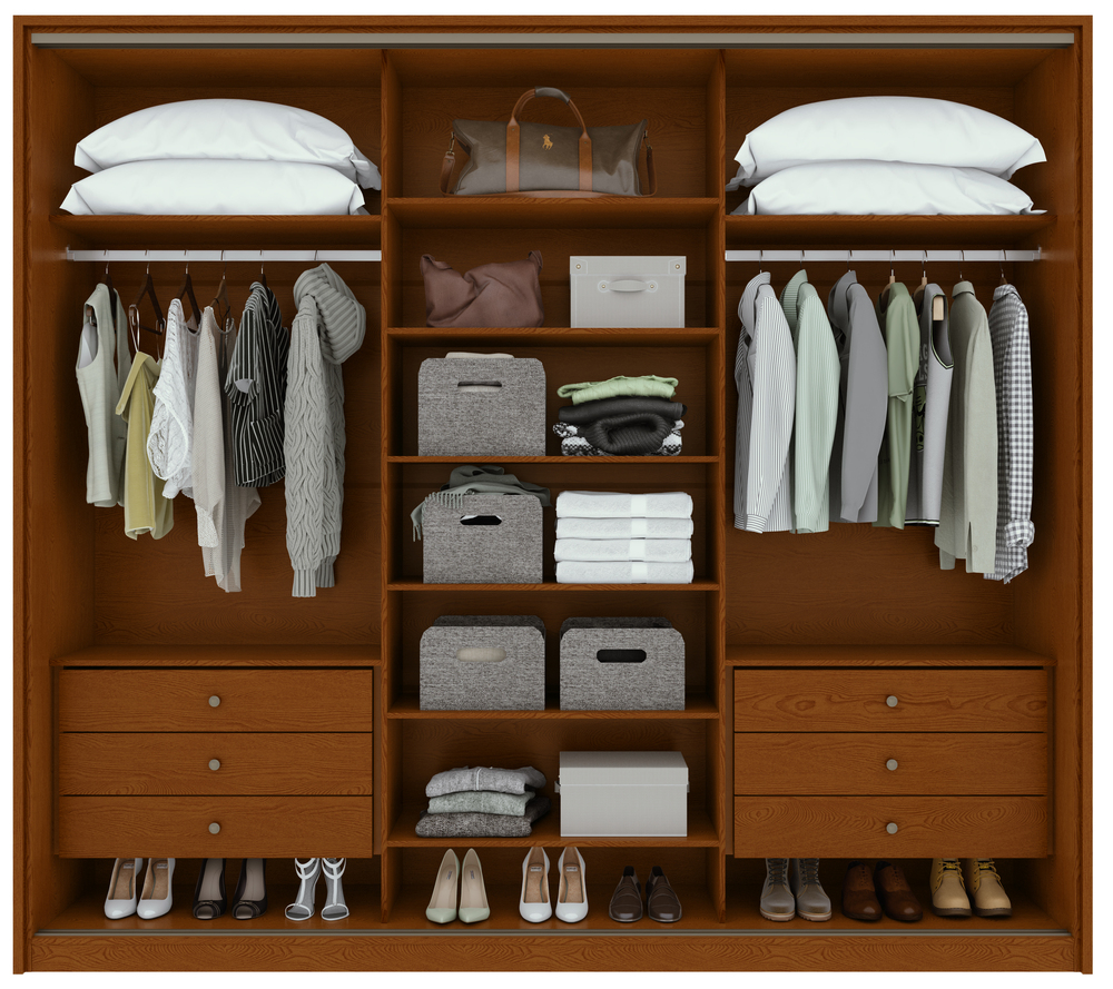 Guarda Roupa Casal 3 Portas 6 Gavetas Spazio com 1 Porta Glass com Pés Lopas Frassino/Off White
